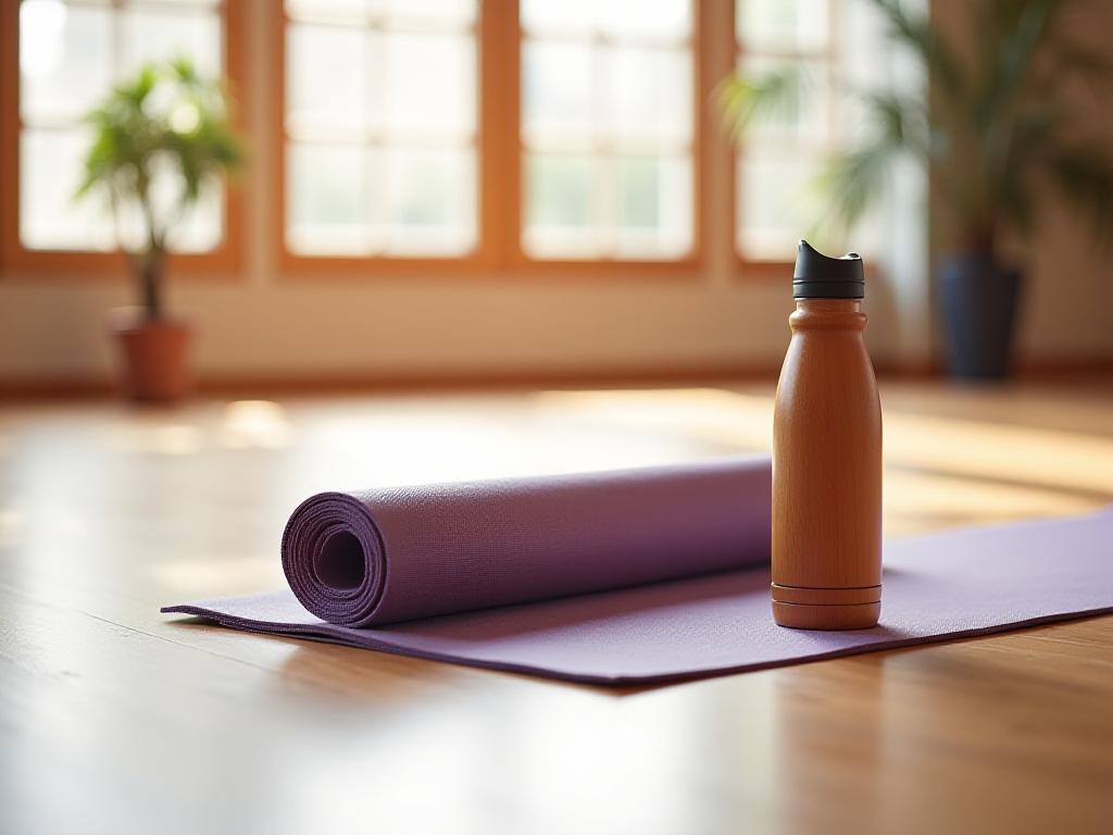 静かなスタジオでヨガの準備をする風景