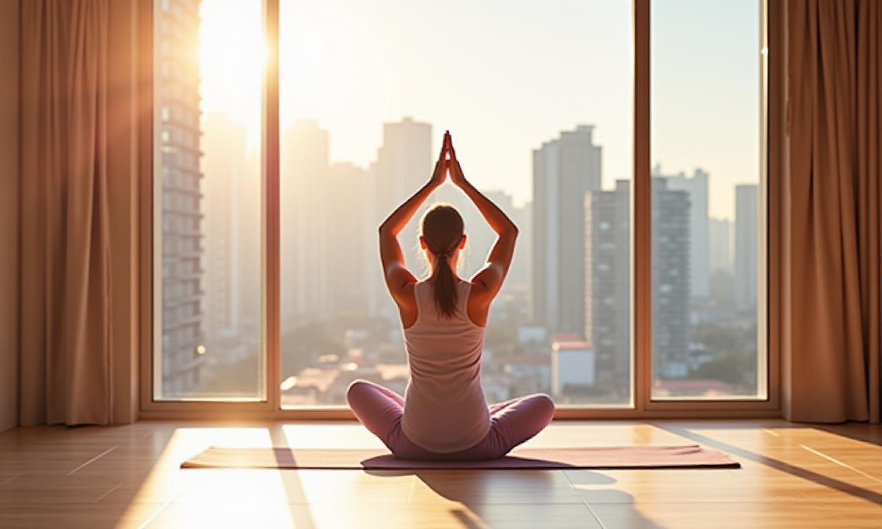 都会のスタジオでヨガを練習する女性